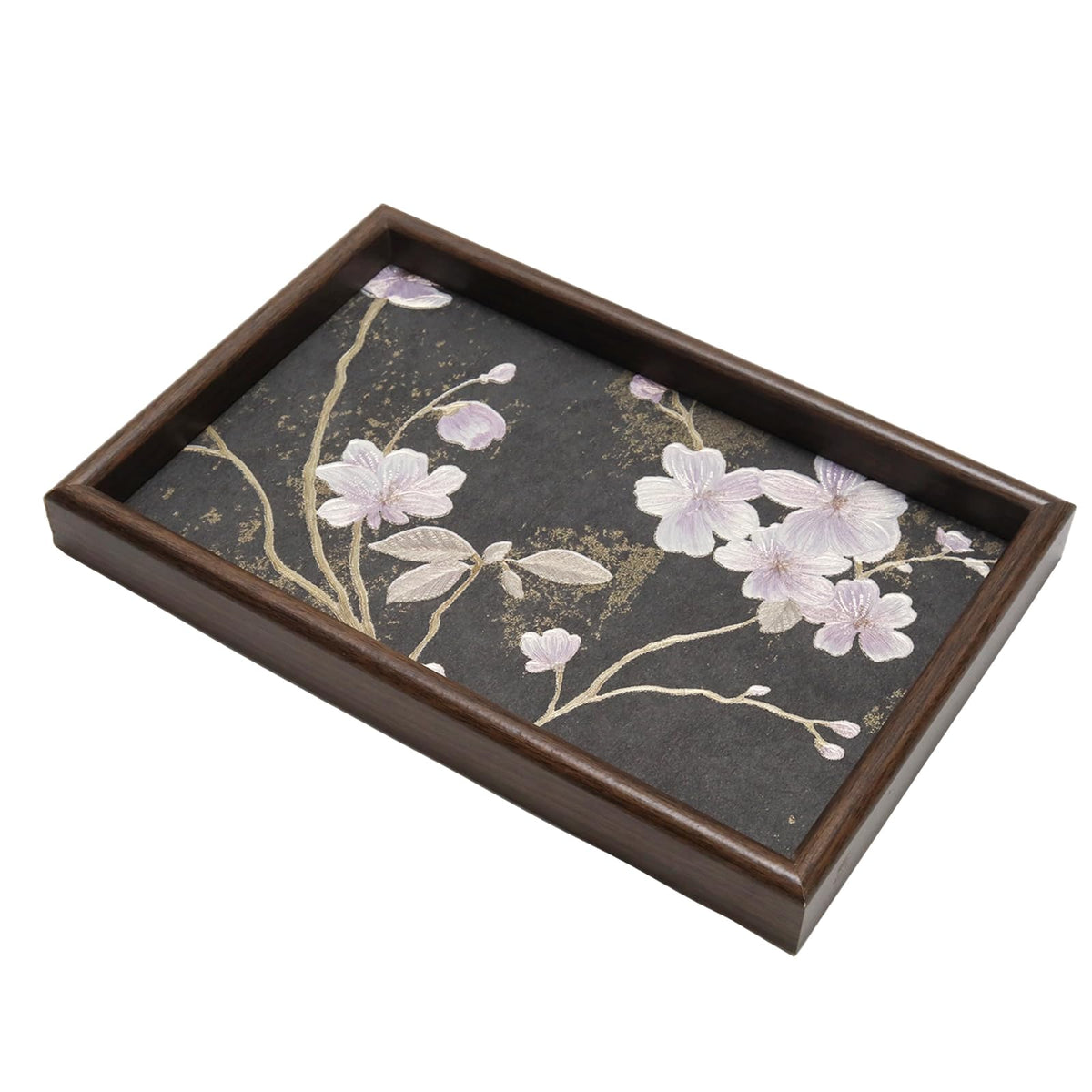 Wooden Valet Tray with Floral Base, Green Vintage Blossoms