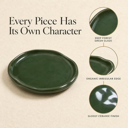 Jewelry Dish, Vintage Green Ceramic Round Shallow Ring Tray