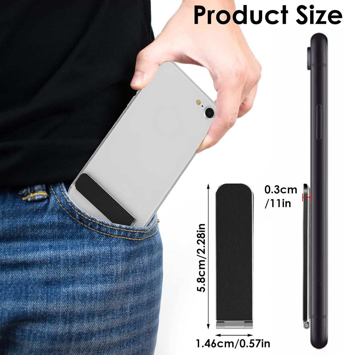Giantree Ultra Thin Cell Phone Holder, Adjustable Mini Alloy Phone Kickstand Portable Phone Stand Foldable Phone Stand for Mobile Phone Tablet (Black)