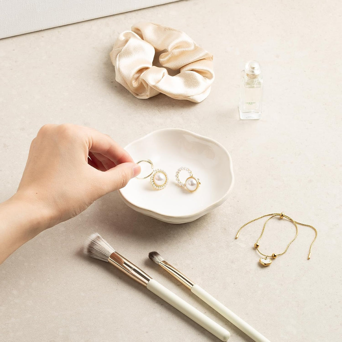 Ceramic Jewelry Tray, Ring Holder Floral Trinket Bowl for Women
