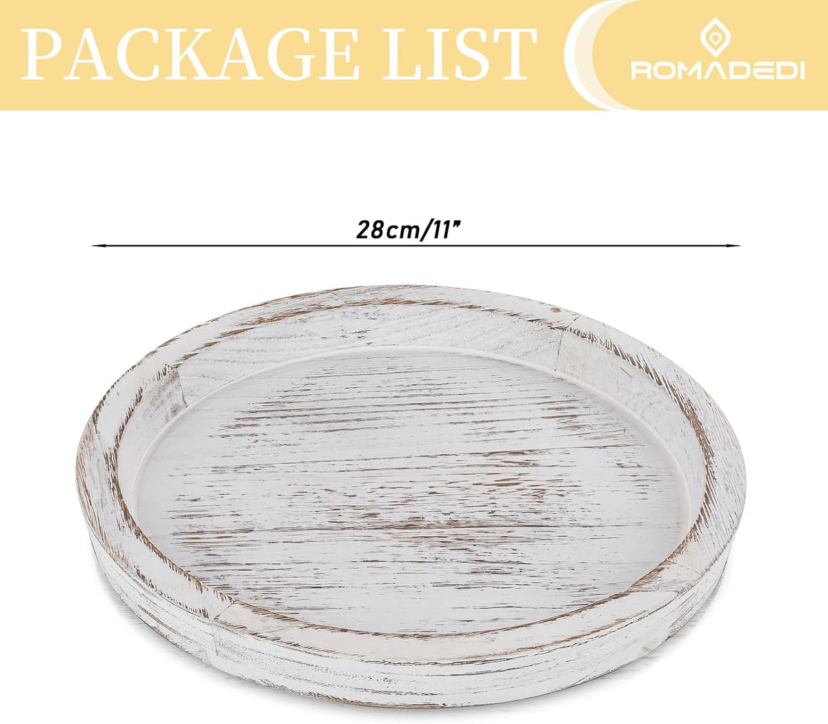 Romadedi Rustic Wooden Tray Candle Holder, Round, Distressed White
