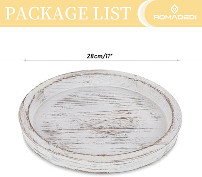 Romadedi Rustic Wooden Tray Candle Holder, Round, Distressed White