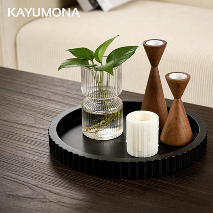 Modern Decorative Tray for Coffee Table, 11" Wooden Black Round Small Decor Tray for Candle, Perfume, Vanity, Kitchen Island Counter & Table Centerpiece