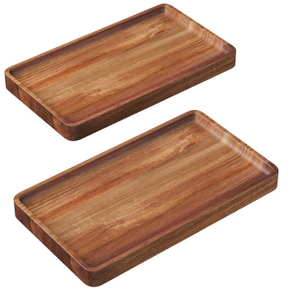 VERTORGAN 2 Pack Acacia Wood Serving Tray,9.8x5.9 Inch Trays,Home Decor