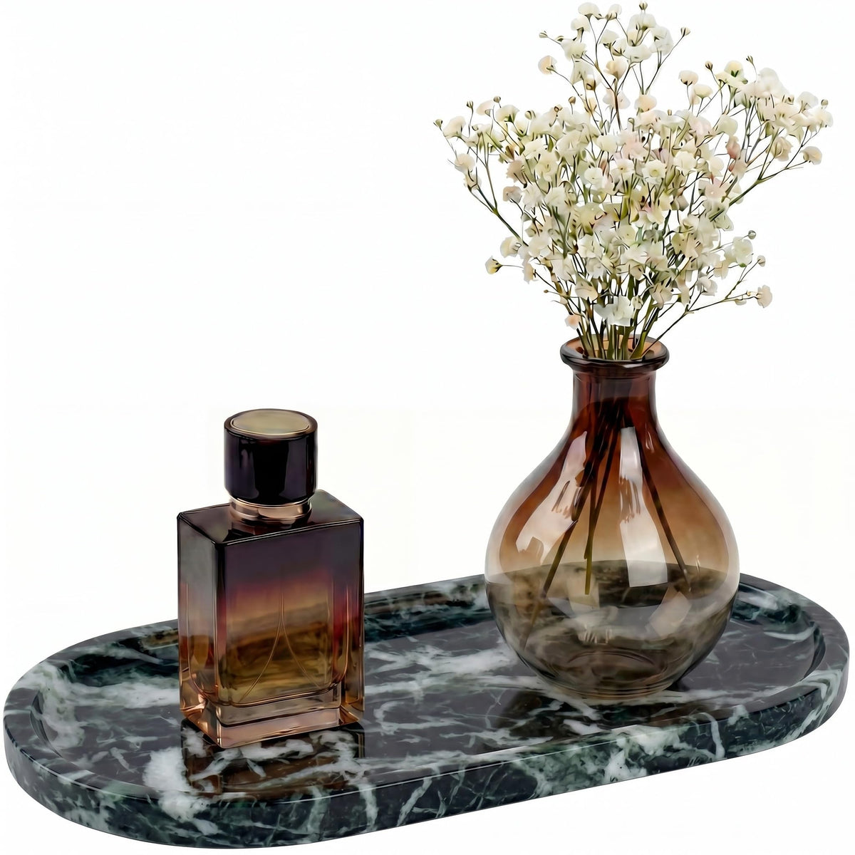 YKAJO Carrara White Gray Oval Marble Tray, 11.8x5.9 Perfume Organizer Dish