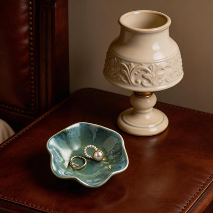 Ceramic Lotus Leaf Trinket Dish, Ring Holder for Jewelry