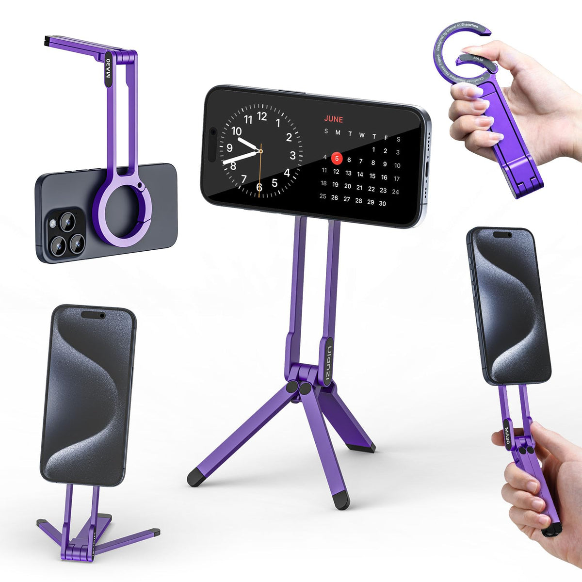ULANZI MA30 Magnetic Phone Tripod Stand for iPhone - Aluminium Maglock Smartphone Mini Tripod Pocket Cell Phone Stand Strong Magnet Quick Mount Compatible with iPhone 17 16 15 14 13 12 Series, Black