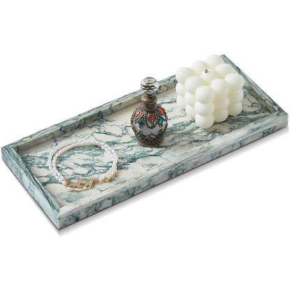 Natural Small Marble Vanity Tray, Stone Organizer for Bathroom & Kitchen