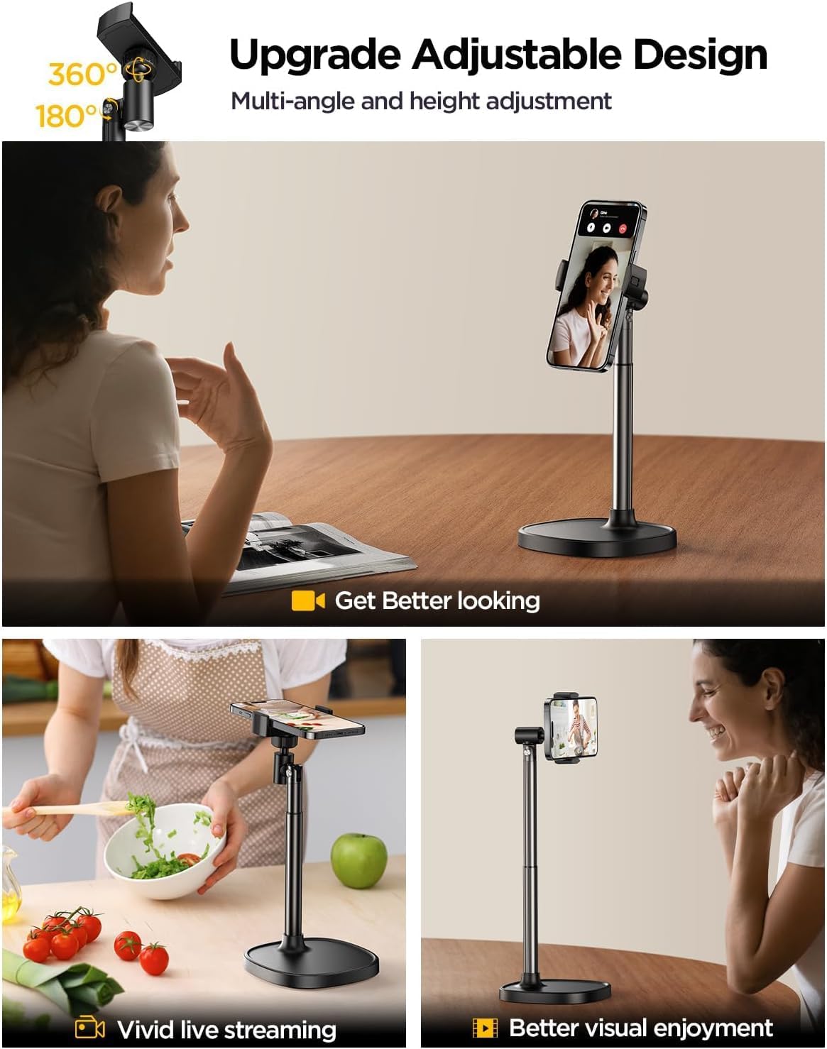 DIMONCOAT Phone Stand for Desk Angle Height Adjustable Phone Holder iPhone