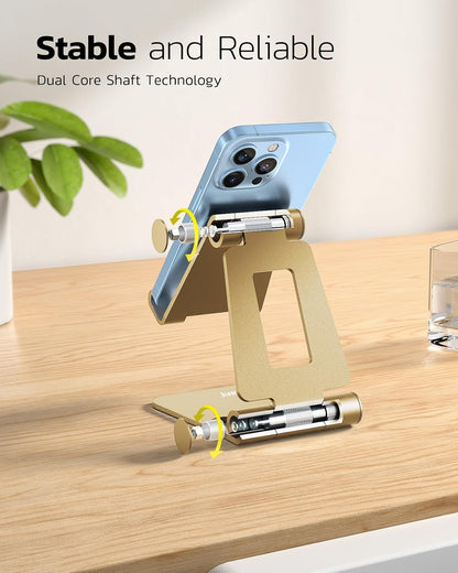 Nulaxy Full Aluminum Dual Folding Cell Phone Stand for Desk, Gold