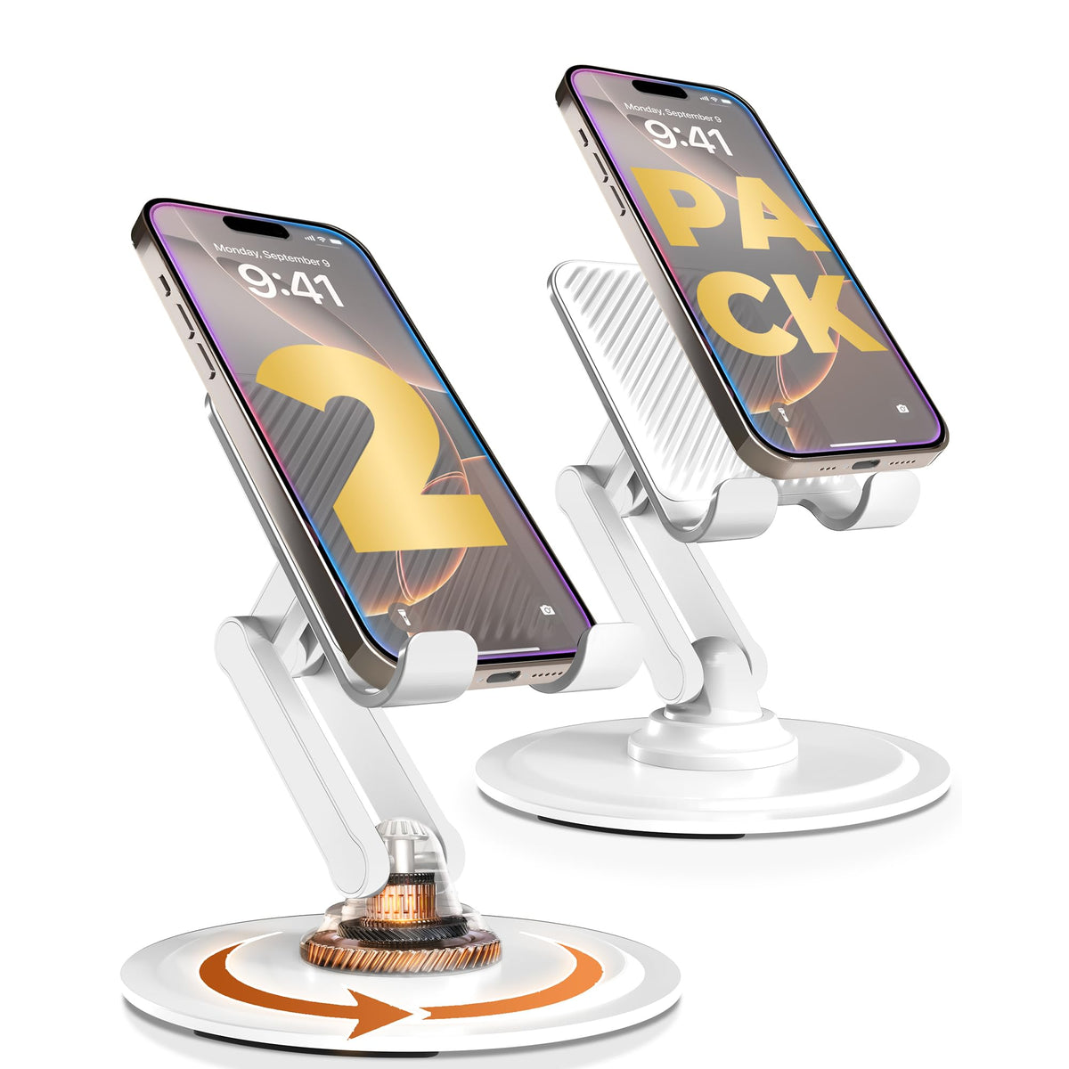 COOPER 360° Stand, Rotating Cell Phone Stand for Desk | Sturdy Metal Base, Foldable, Portable | Cell Phone Holder for Desk (Piano Black)