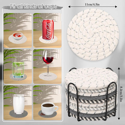 Billbotk 10 Pieces Coasters for Drinks, Absorbent Drink Coasters with Holder, Coffee Table Coaster Set for Home Decor, Apartment Decor Aesthetic, Living Room Essentials, 4.3 Inches