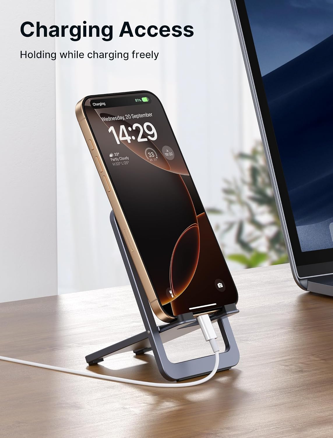 JSAUX Fold-Flat Cell Phone Stand, Adjustable Desk Holder-Gray
