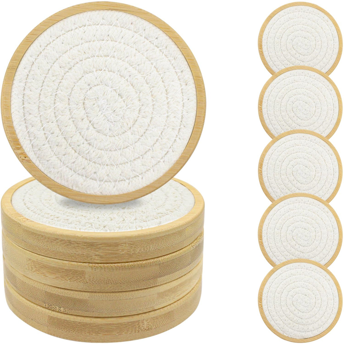 Wood Coasters for Drinks, Eykao Absorbent Coaster Sets of 5, Woven Drink Coasters for Coffee Table, Housewarming Gift for Farmhouse Home Decor,4 inches