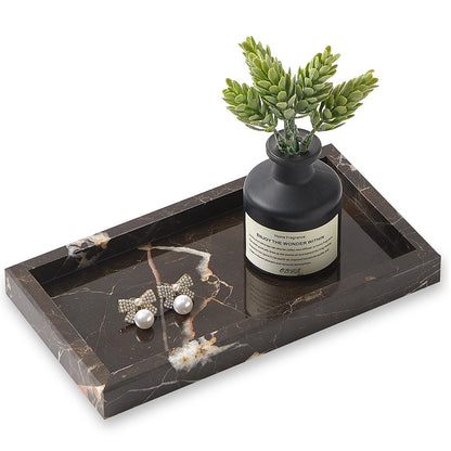 Natural Small Marble Vanity Tray, Stone Organizer for Bathroom & Kitchen