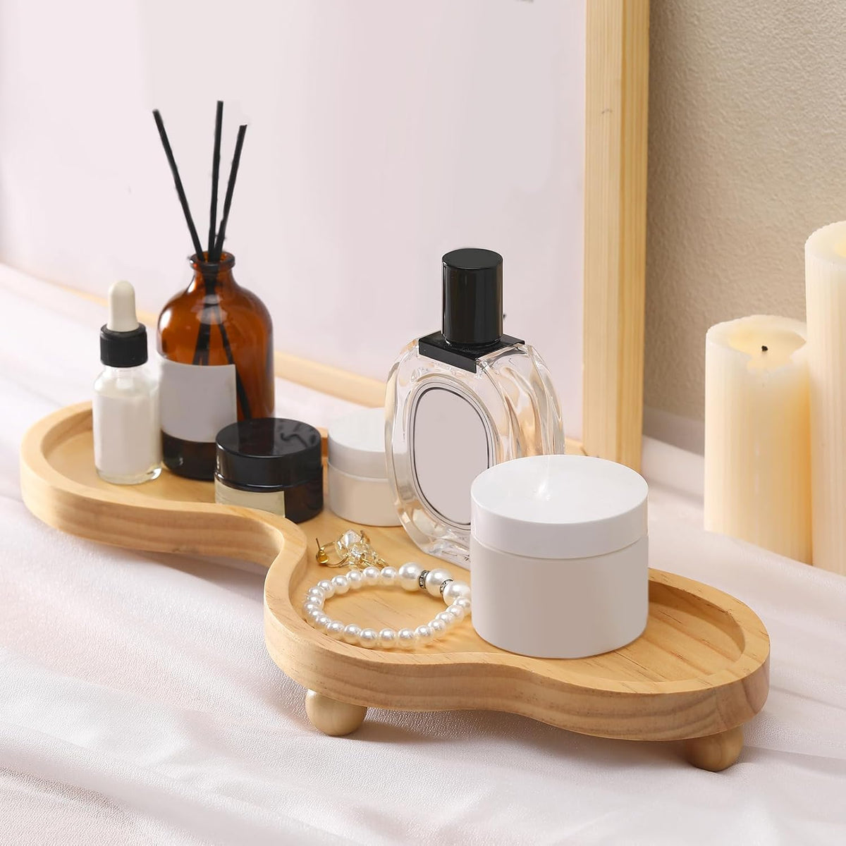 Uiifan Wood Cloud Perfume Decorative Tray Bedside Jewelry Tray,Wood Color