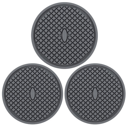 3 Pack Silicone Coasters for Drinks, Thickened Black Coaster with Deep Tray Grooved Design Cup Mat, Washable Heat Resistant Durable Non-Slip Coasters for Coffee Table Wooden Desk Kitchen Bar