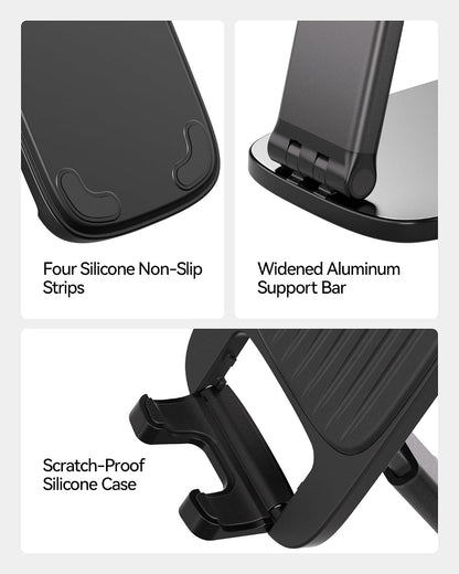 NKNZLY 2 Pack Cell Phone Stand for Desk, Foldable Mobile Phone Holder-Black