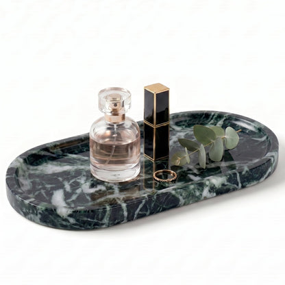 YKAJO Carrara White Gray Oval Marble Tray, 11.8x5.9 Perfume Organizer Dish