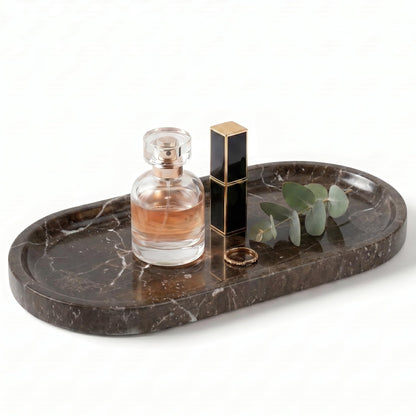 YKAJO Carrara White Gray Oval Marble Tray, 11.8x5.9 Perfume Organizer Dish