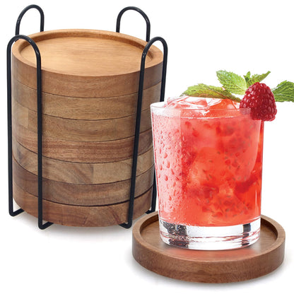 Wooden Coaster Set of 6 Coffee Table Decor Bar Cup Drink Coasters Holder