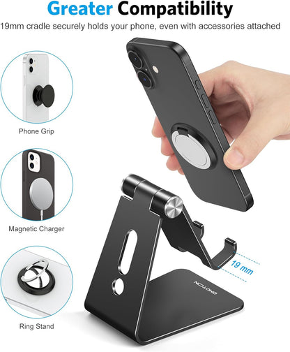 OMOTON C2 Adjustable Aluminum Cell Phone Stand with Charging Cutout, Black