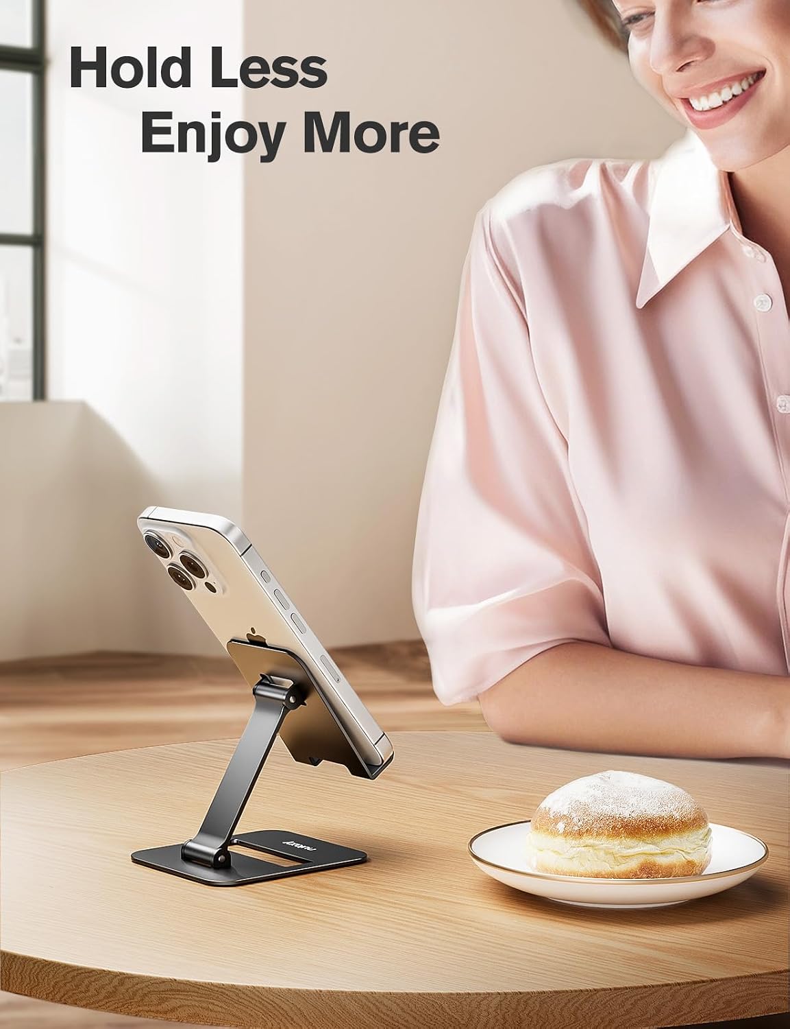 Nulaxy 2 Pcs Aluminum Dual Folding Cell Phone Stand for Desk Black&Rosegold