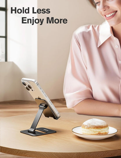 Nulaxy 2 Pack Aluminum Dual Folding Cell Phone Stand for Desk Black&Silver
