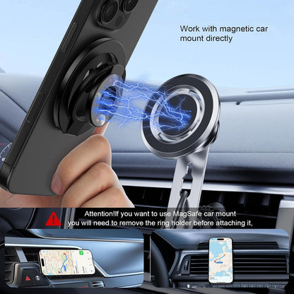 Magnetic Phone Ring Holder for MagSafe Gym Phone Grip Stand Finger Ring Kickstand Dual-Sided Magnetic Stand for iPhone 18 17 16 Pro Max 16 15 14 13 12 Pro Max,Samsung,Compatible for Wireless Car Mount