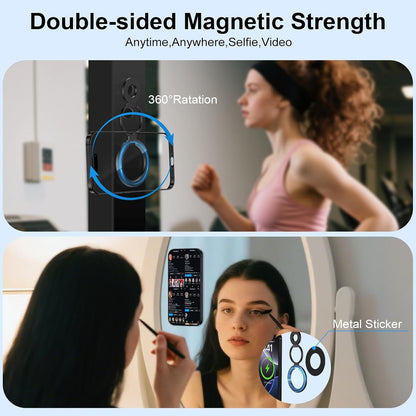Magnetic Phone Ring Holder for MagSafe Gym Phone Grip Stand Finger Ring Kickstand Dual-Sided Magnetic Stand for iPhone 18 17 16 Pro Max 16 15 14 13 12 Pro Max,Samsung,Compatible for Wireless Car Mount
