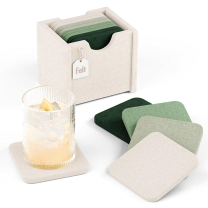 Fluxynara Felt Coasters with Holder, Set of 8 for Drinks, Sage - Arch