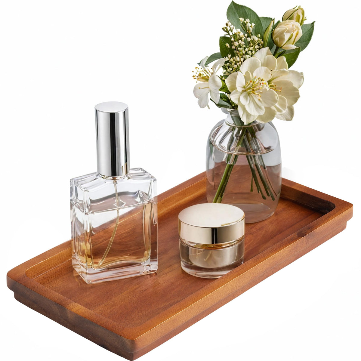 Demigo Bathroom Vanity Tray, Natural Acacia Organizer Tray, 11.8 x 5.9 in