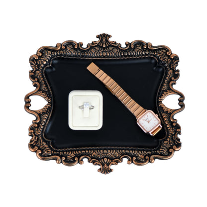 Funly mee Small Antique Trinket Dish Vintage Gold Metal Jewelry Tray, Ring Holder-5.3 x 3.5 x 1.2 inches
