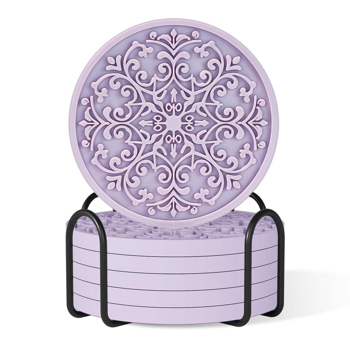Drink Coasters, Coasters Set of 6 with Holder, Non-Slip Silicone Cup Mat