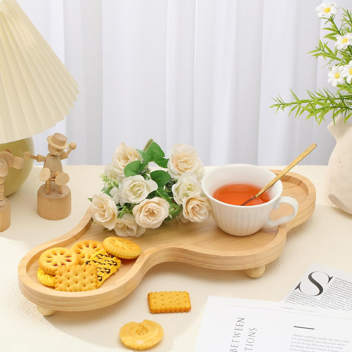 Uiifan Wood Cloud Perfume Decorative Tray Bedside Jewelry Tray,Wood Color