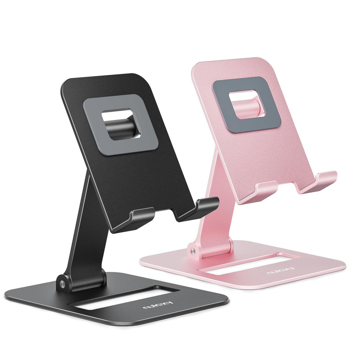 Nulaxy 2 Pcs Aluminum Dual Folding Cell Phone Stand for Desk Black&Rosegold