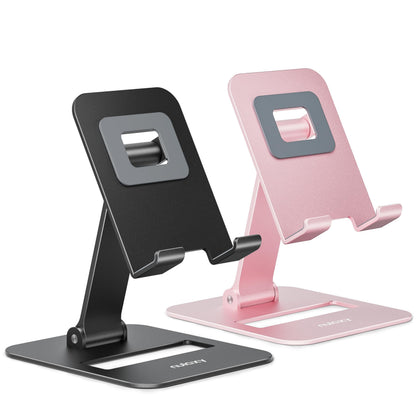 Nulaxy 2 Pcs Aluminum Dual Folding Cell Phone Stand for Desk Black&Rosegold