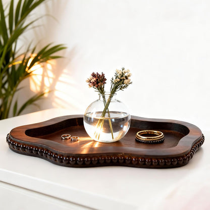 Small Wooden Decorative Tray with Bead,Cloud Candle Perfume Tray