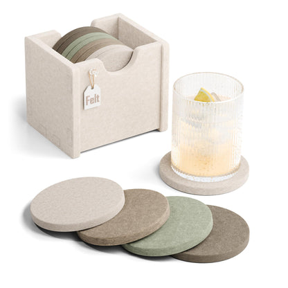 Fluxynara Felt Coasters with Holder, Set of 8 for Drinks, Sage - Arch