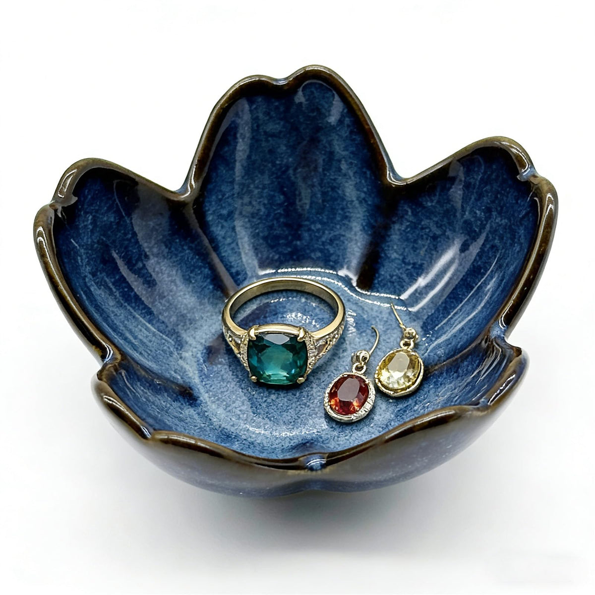 Ring Dish, Ceramic Jewelry Tray, Trinket Holder for Bathroom Nightstand, Small Decorative Bowl (Green)