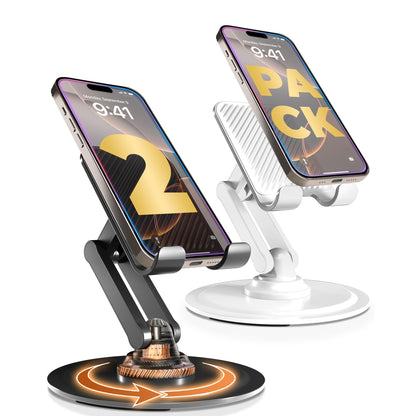 COOPER 360° Stand, Rotating Cell Phone Stand for Desk | Sturdy Metal Base, Foldable, Portable | Cell Phone Holder for Desk (Piano Black)