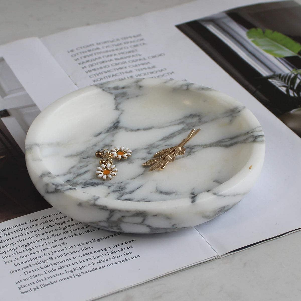 Nawgnail Natural Travertine Marble Jewelry Dish 5.5", Trinket Dish for Ring Earring, Gift for Woman Daugther(Beige Travertine)