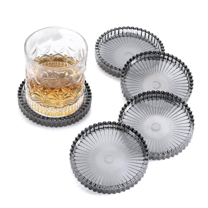 Modern Clear Coasters Set of 5- Glass Cute Coasters for Drinks, Amber