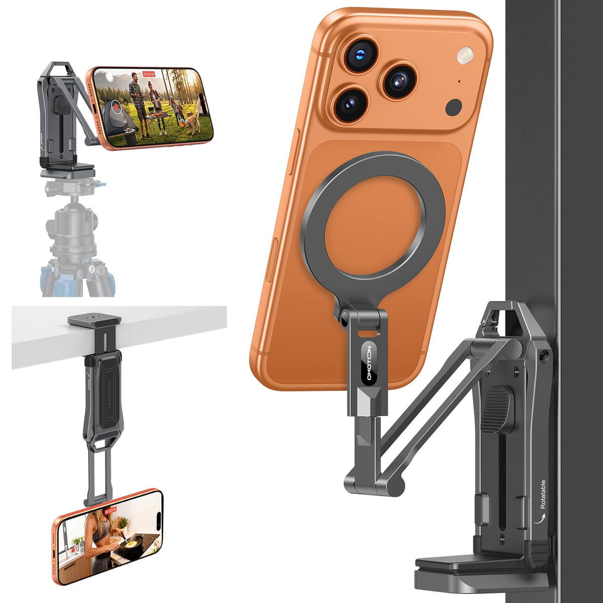 OMOTON TP02-Pro 5 in 1 Magnetic Phone Holder for Vlogging Essentials, Black