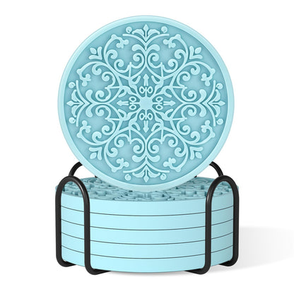 Drink Coasters, Coasters Set of 6 with Holder, Non-Slip Silicone Cup Mat