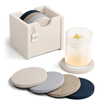 Fluxynara Felt Coasters with Holder, Set of 8 for Drinks, Sage - Arch