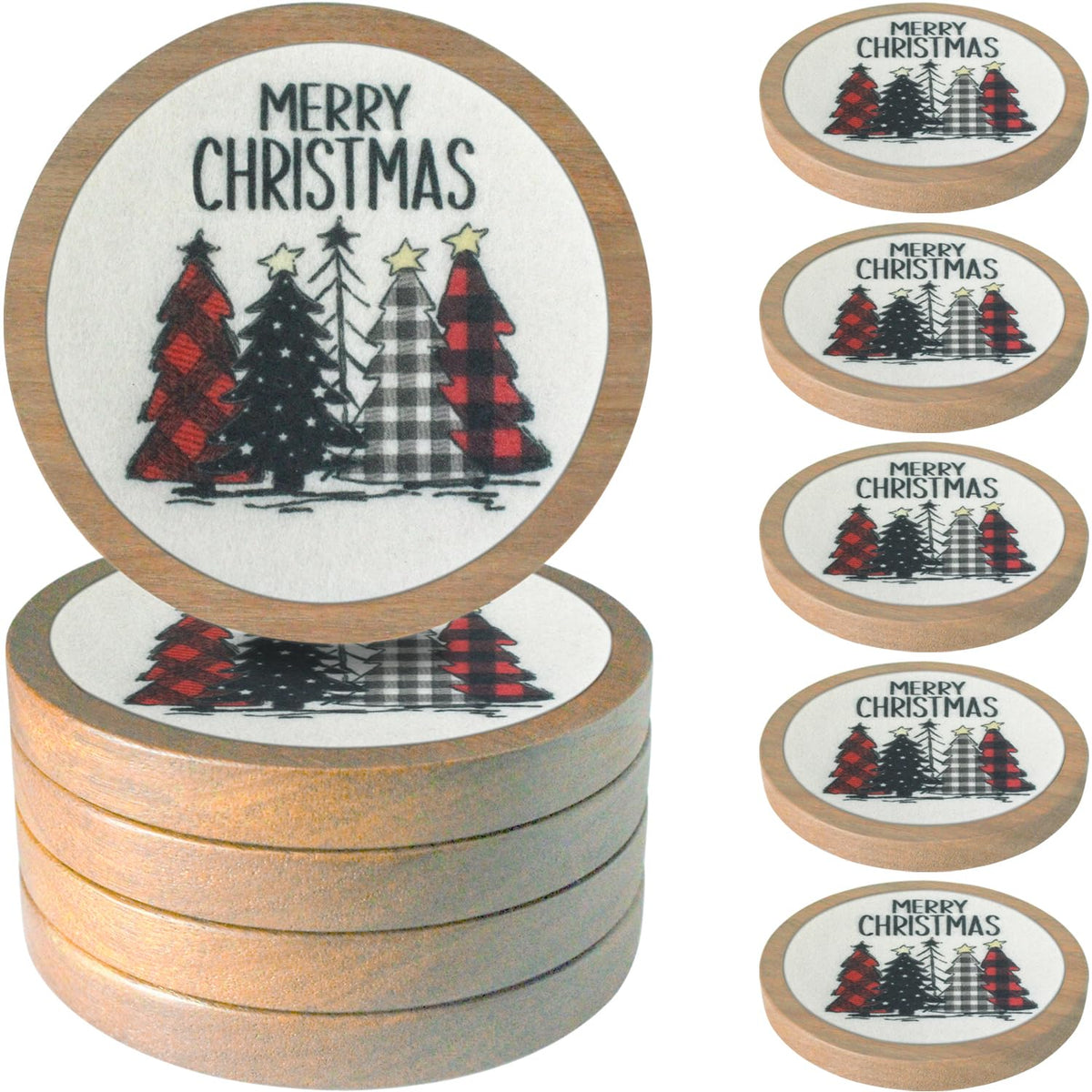 Wood Coasters for Drinks, Minacun Absorbent Coaster Sets of 5, Drinks Coasters for Coffee Tabletop Protection, Non-Slip, Non-Stick, Suitable for Kinds of Cups Wooden Table Drink, 4.3 Inches Black