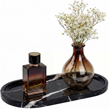 YKAJO Carrara White Gray Oval Marble Tray, 11.8x5.9 Perfume Organizer Dish