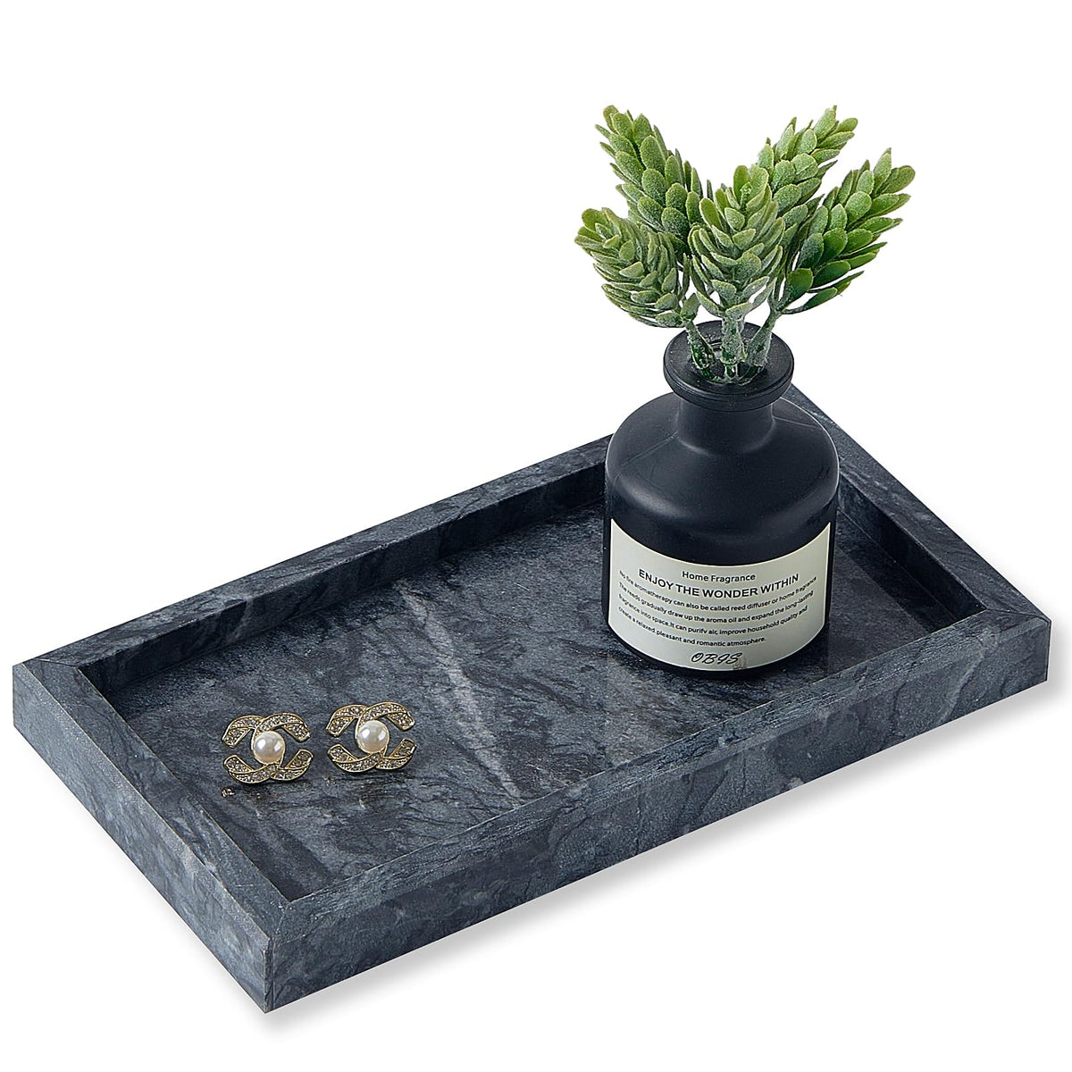 Natural Small Marble Vanity Tray, Stone Organizer for Bathroom & Kitchen