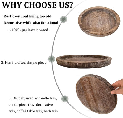 Rustic Wooden Serving Tray - Candle Holder Tray Home Decor, Small Wooden Serving Tray, Round Wood Tray for Coffee Table, Decorative Tray, Centerpiece Table Decorations for Home Decor (8.07 in), Retro